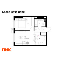 Планировка однокомнатной(квартира) площадью 38.4 квадратных метров в ЖК “ЖК Белая Дача парк”