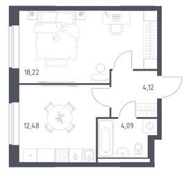 Планировка однокомнатной(квартира) площадью 38.91 квадратных метров в ЖК “ЖК Новое Видное”