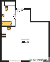 Планировка однокомнатной(апартаменты) площадью 40.3 квадратных метров в “ЖК Nametkin Tower (Наметкин Тауэр)”