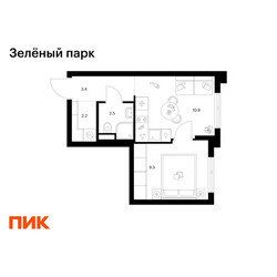 Планировка однокомнатной(квартира) площадью 28.3 квадратных метров в ЖК “ЖК Зеленый парк”