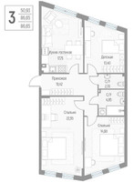 Планировка трехкомнатной(квартира) площадью 86.5 квадратных метров в “ЖК Эльйон”