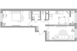 Планировка двухкомнатной(квартира) площадью 56.95 квадратных метров в “ЖК Пехра”