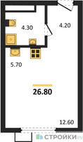 Планировка студии(квартира) площадью 26.4 квадратных метров в “ЖК Ново-Молоково”