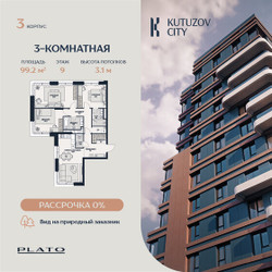 Планировка 4+ комнатной(квартира) площадью 99.2 квадратных метров в ЖК “Кутузов Сити”