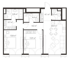 Планировка двухкомнатной(квартира) площадью 77.9 квадратных метров в “ЖК King & Sons Residence (Кинг энд Санс Резиденс)”