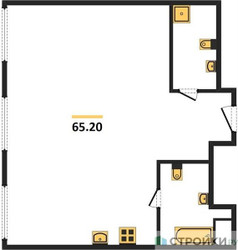 Планировка двухкомнатной(квартира) площадью 65.2 квадратных метров в ЖК “ЖК Nametkin Tower (Наметкин Тауэр)”