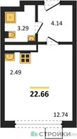 Планировка студии(квартира) площадью 22.66 квадратных метров в “ЖК Новотомилино”