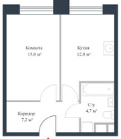 Планировка однокомнатной(квартира) площадью 39.7 квадратных метров в “ЖК Ривер Парк Коломенский”