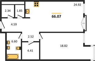 Планировка однокомнатной(квартира) площадью 65.9 квадратных метров в “ЖК Lucky”