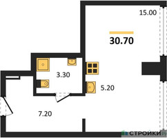 Планировка студии(квартира) площадью 30.7 квадратных метров в “ЖК Ривер Парк Кутузовский”