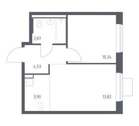 Планировка однокомнатной(квартира) площадью 36.46 квадратных метров в ЖК “ЖК Подольские кварталы”