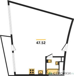Планировка однокомнатной(апартаменты) площадью 47.52 квадратных метров в ЖК “ЖК Клубный дом Рублево”