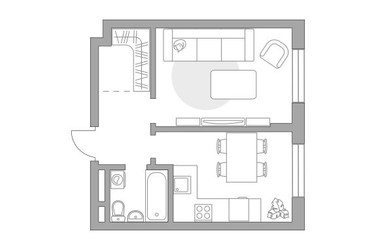 Планировка однокомнатной(квартира) площадью 38.62 квадратных метров в ЖК “ЖК Живописный”