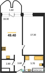 Планировка однокомнатной(квартира) площадью 49.4 квадратных метров в ЖК “ЖК Союз (СВАО)”