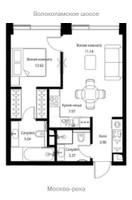 Планировка однокомнатной(квартира) площадью 44.04 квадратных метров в “ЖК City bay (Сити Бэй)”
