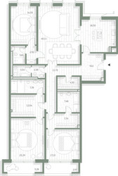 Планировка трехкомнатной(квартира) площадью 194.95 квадратных метров в ЖК “Фамильный дом Люче”
