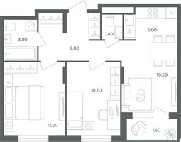 Планировка трехкомнатной(квартира) площадью 53.4 квадратных метров в “ЖК Равновесие”