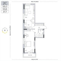 Планировка однокомнатной(квартира) площадью 53.6 квадратных метров в “ЖК Пироговская Ривьера”