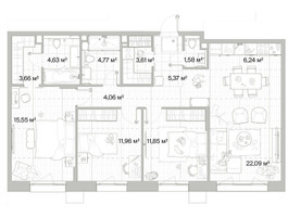 Планировка трехкомнатной(квартира) площадью 95.37 квадратных метров в “Архитектурный проект Мыс”