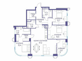 Планировка 4+ комнатной(квартира) площадью 123.52 квадратных метров в “ЖК Остров”