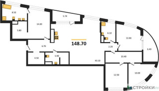 Планировка 4+ комнатной(квартира) площадью 148.7 квадратных метров в “ЖК Остров”