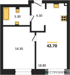 Планировка однокомнатной(квартира) площадью 42.7 квадратных метров в ЖК “ЖК СТОУН Райз”
