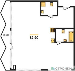 Планировка двухкомнатной(квартира) площадью 82.9 квадратных метров в ЖК “ЖК Nametkin Tower (Наметкин Тауэр)”