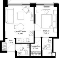 Планировка однокомнатной(квартира) площадью 38.38 квадратных метров в “ЖК Сити Бэй”