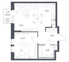 Планировка однокомнатной(квартира) площадью 44.73 квадратных метров в “ЖК Большое Путилково”