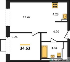 Планировка однокомнатной(квартира) площадью 34.63 квадратных метров в “ЖК Новое Видное”