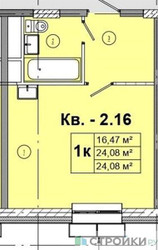 Планировка студии(квартира) площадью 24.08 квадратных метров в ЖК “ЖК Радость (Радумля Парк)”
