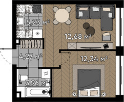 Планировка однокомнатной(квартира) площадью 38.5 квадратных метров в “ЖК Квартал Серебряный бор”