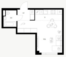 Планировка студии(квартира) площадью 29.3 квадратных метров в “ЖК Саларьево парк”