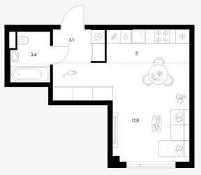 Планировка студии(квартира) площадью 29.3 квадратных метров в ЖК “ЖК Саларьево парк”