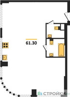 Планировка двухкомнатной(квартира) площадью 60.9 квадратных метров в “ЖК River Park Кутузовский (Ривер Парк Тауэрс)”