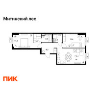 Планировка двухкомнатной(квартира) площадью 64.6 квадратных метров в “ЖК Митинский лес”