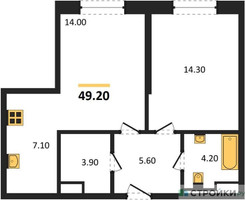 Планировка однокомнатной(квартира) площадью 49.2 квадратных метров в “ЖК STONE Sokolniki (Сокольники)”