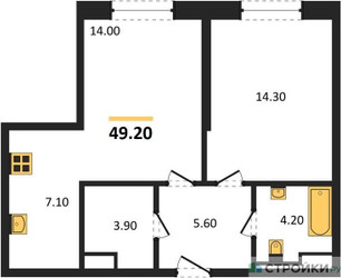 Планировка однокомнатной(квартира) площадью 49.2 квадратных метров в ЖК “ЖК STONE Sokolniki (Сокольники)”