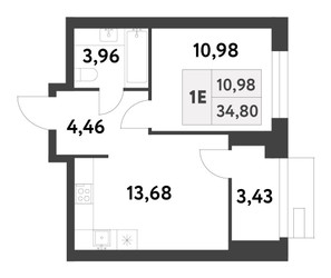 Планировка однокомнатной(квартира) площадью 34.79 квадратных метров в “ЖК Smart Garden (Смарт Гарден)”