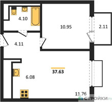 Планировка однокомнатной(квартира) площадью 37.63 квадратных метров в “ЖК Пригород Лесное”
