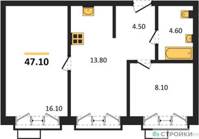 Планировка двухкомнатной(квартира) площадью 47.1 квадратных метров в “Лесная Коллекция”