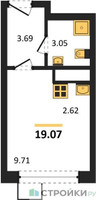 Планировка студии(квартира) площадью 19.07 квадратных метров в “ЖК Новотомилино”