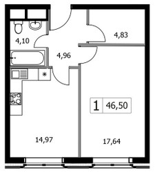 Планировка однокомнатной(квартира) площадью 46.5 квадратных метров в ЖК “ЖК Городские Истории”