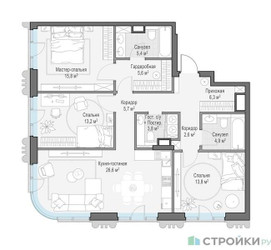 Планировка трехкомнатной(квартира) площадью 103.7 квадратных метров в ЖК “Квартал Тишинский Бульвар”