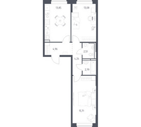 Планировка двухкомнатной(квартира) площадью 57.14 квадратных метров в ЖК “ЖК Новое Видное”