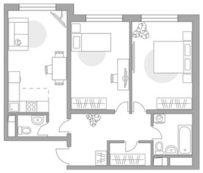 Планировка трехкомнатной(квартира) площадью 53.21 квадратных метров в ЖК “ЖК Аникеевский”