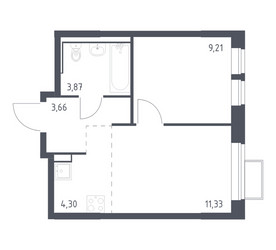 Планировка однокомнатной(квартира) площадью 32.37 квадратных метров в ЖК “ЖК Молжаниново”
