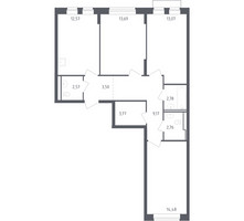 Планировка трехкомнатной(квартира) площадью 77 квадратных метров в “ЖК Рублевский Квартал”