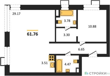 Планировка однокомнатной(апартаменты) площадью 61.76 квадратных метров в “ЖК N’ICE LOFT (Найс Лофт)”