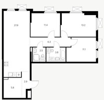 Планировка трехкомнатной(квартира) площадью 84.9 квадратных метров в “Ярославский квартал”